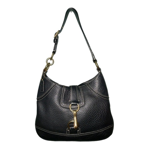 Vintage COACH HAMPTON Black Pebbled Leather Hobo Shoulder Bag Handbag - Picture 1 of 12